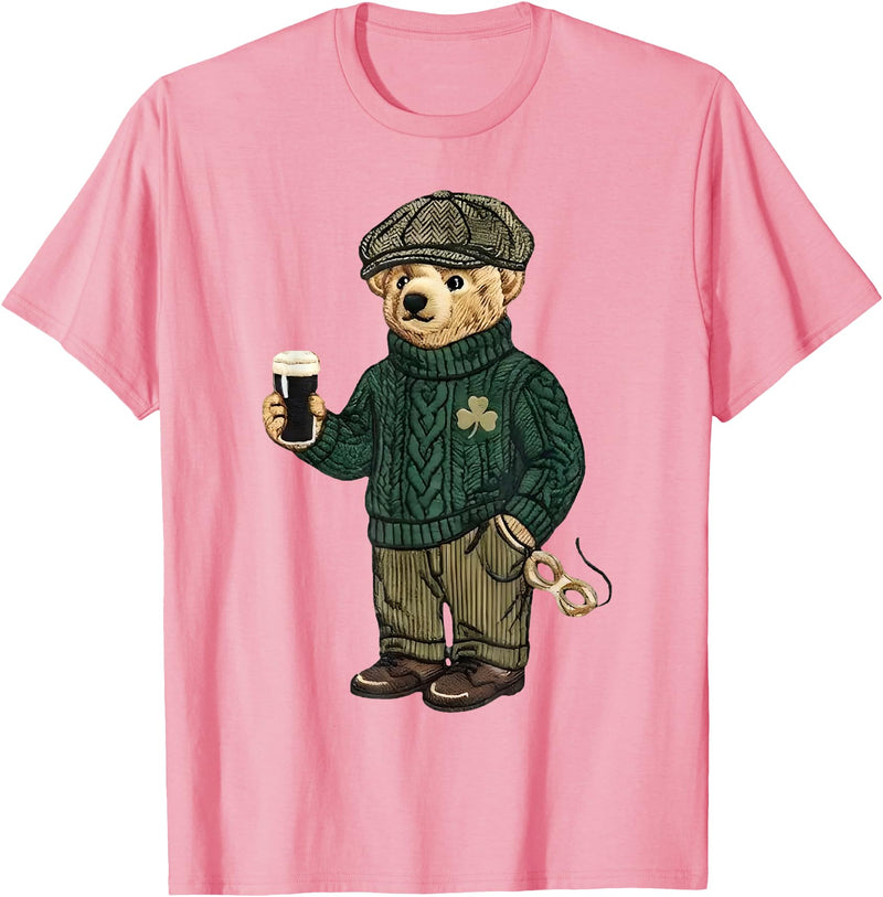 Teddy Bear Feeling Lucky St Patricks Women Men Cool Funny Teddy Bear Feeling Lucky Drinking St Patricks Day T-Shirt - Pink