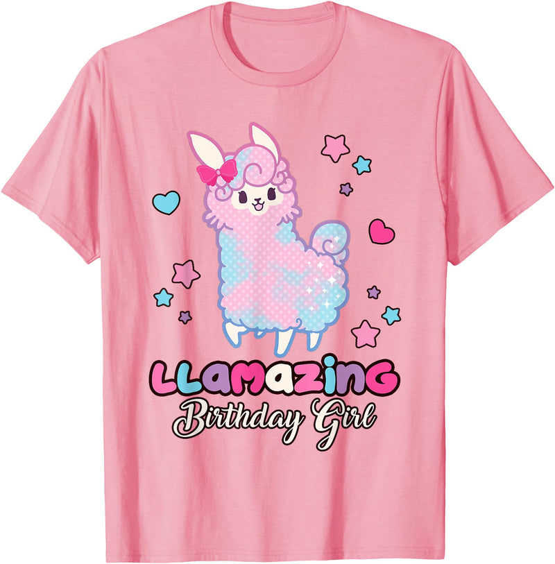 Llamazing Birthday Girl Llama Family BW Art Llama Birthday Girl Llamazing Birthday Alpaca Llama Girl T-Shirt - Pink