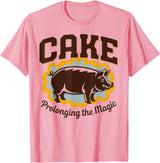 Irony Barn Club for Alt Music and Dry Humor Fans Cake Prolonging the Magic Funny Retro Pig Expression Vibes T-Shirt - Pink