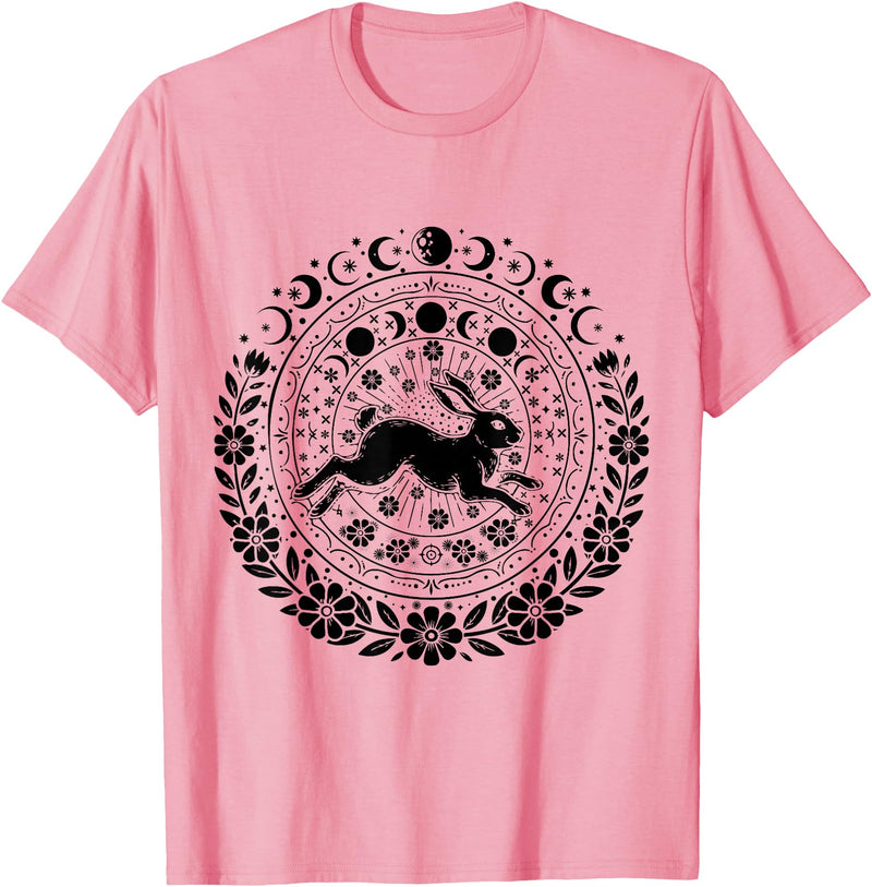 Easter Rabbit Eostre Pagan Spring Moon Witchcraft Ostara T-Shirt in Pink