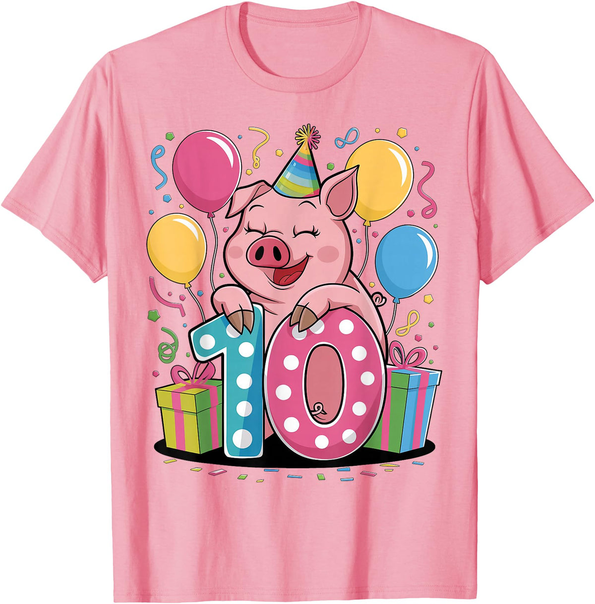 10th Girls, Boys Pig 10 Birthday Pig 10th birthday for boy girl 10 years old tenth ten Pig T-Shirt - Pink