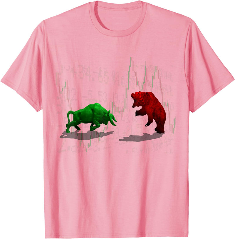 Stock Market Bulls vs Bears Graphic T-Shirt - Pink