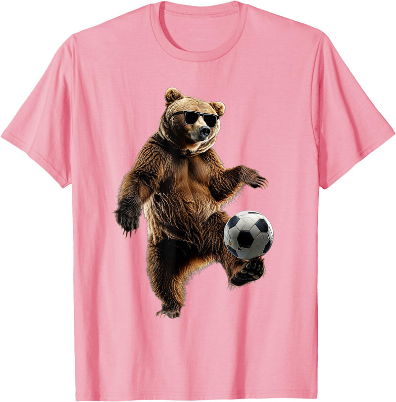 Animal Soccer Design Bear Soccer T-Shirt - Pink