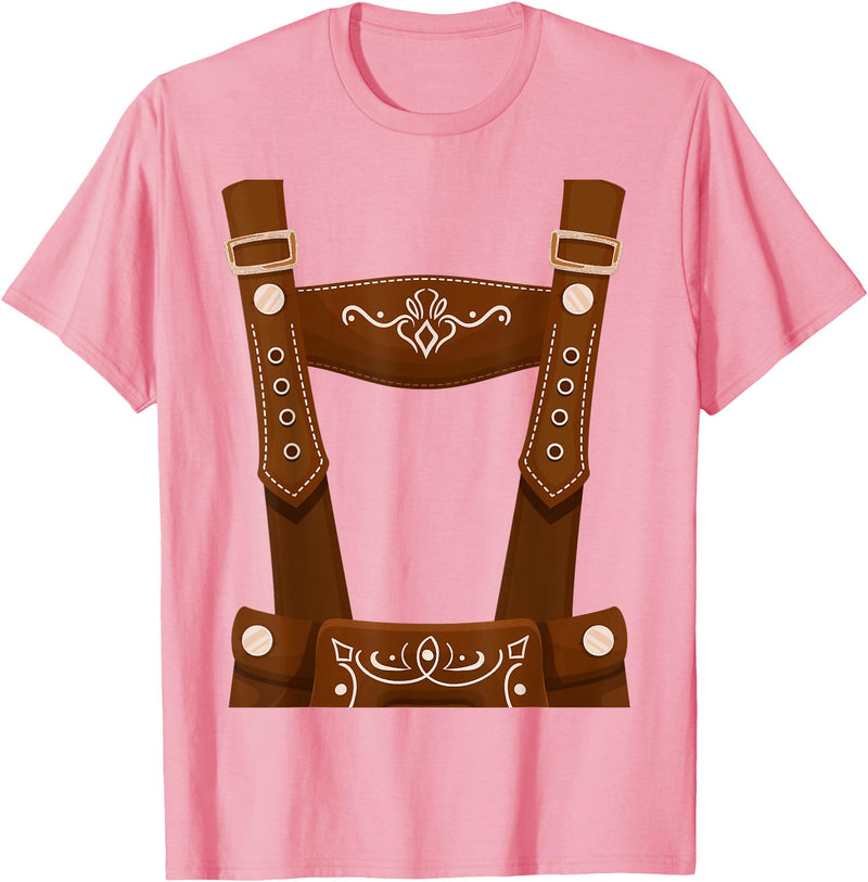 Bavarian Oktoberfest Halloween Costume Oktoberfest Costume Halloween Lederhosen T-Shirt - Pink