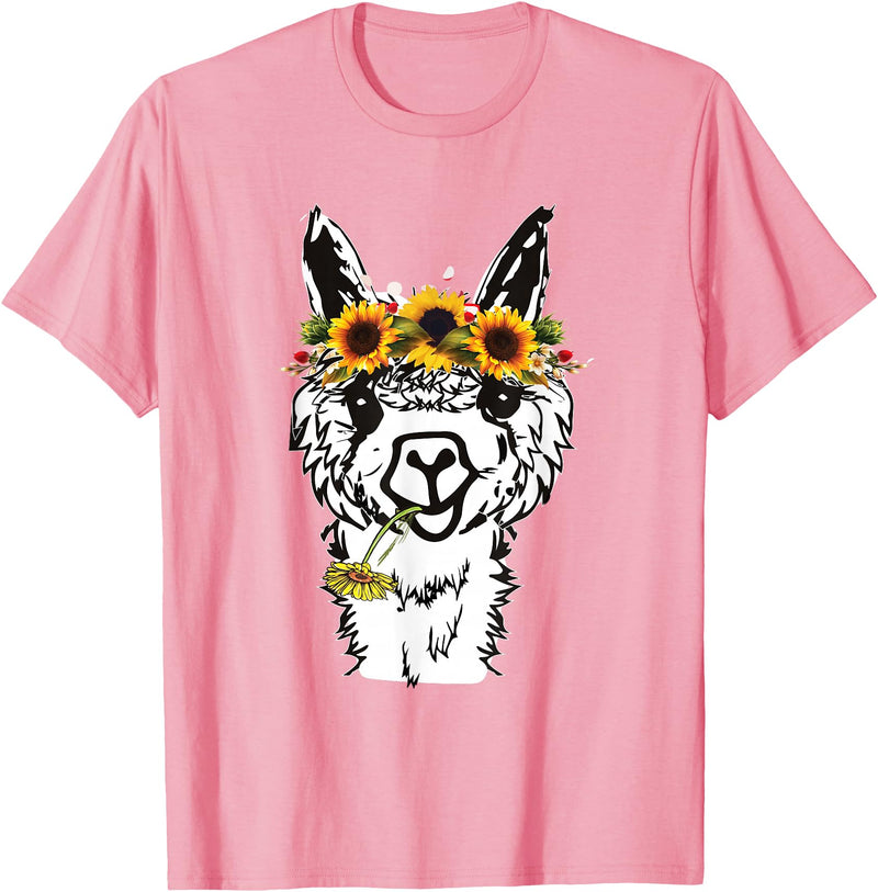 Funny Llama Alpaca Animal Lover Women's Floral Llama Alpaca Funny Graphics T-Shirt - Pink