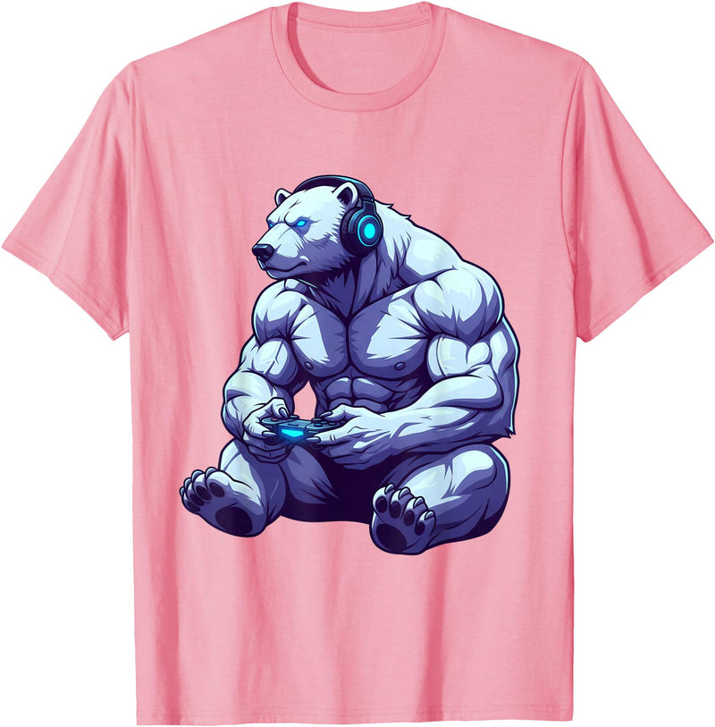Funny Graphic Gamers tee Polar Bear Funny Video Games Polar Bear T-Shirt T-Shirt - Pink