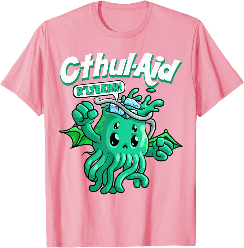 Funny Horror Apparels Cool Cthulhu Aid Funny Cthulhu R'lyeehh Cute Meme Halloween T-Shirt - Pink