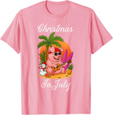 Cute Funny Pig Christmas Xmas Summer Vacation Gift Christmas In July Cute Pig Funny Summer Vacation Beach Vibes T-Shirt - Pink