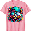Funny Teddy Bear Lovers Colorful Hip Hop Teddy Bear Sunglasses Rap Music T-Shirt - Pink