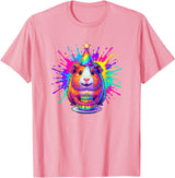 Cute Birthday Guinea Pig Rainbow Cake Party Hat Happy Birthday Guinea Pig Rainbow Cake Party Hat T-Shirt - Pink