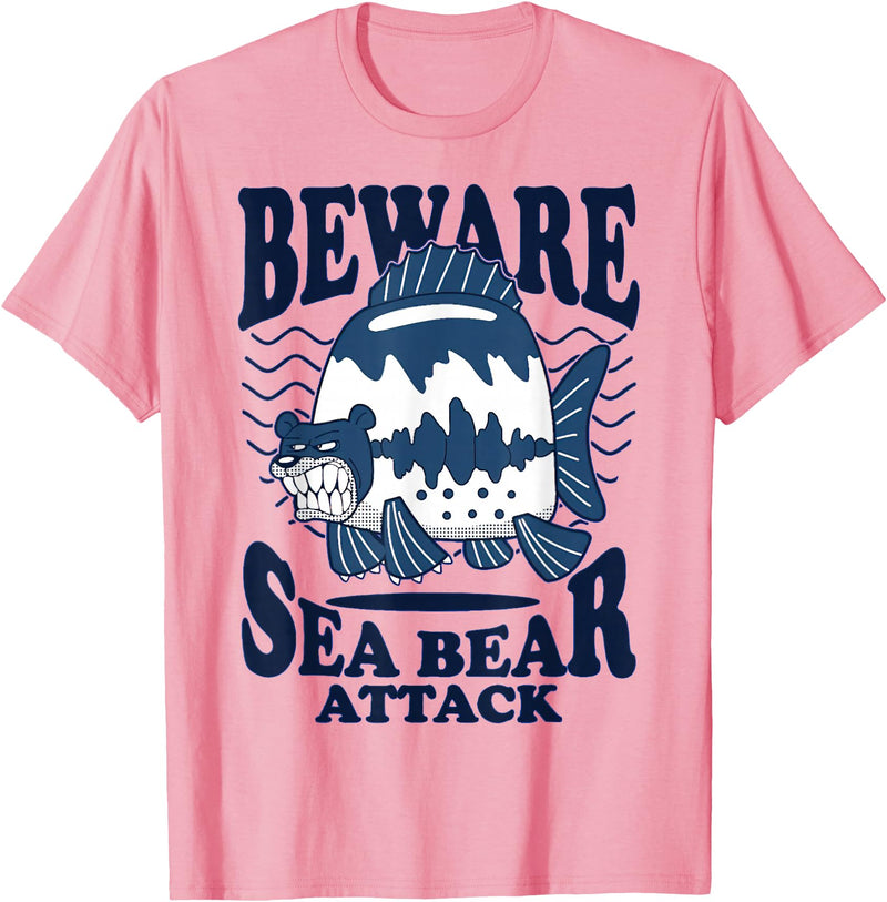 River Beautiful Day Beware Sea Bear Attack T-Shirt - Pink