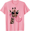 Funny Giraffe Lover Design Outfit Funny Cute Giraffe Pink Bubble Gum and Pink Sunglasses T-Shirt - Pink