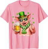 Amt Pig & Drinking Beer Lovers Saint Patrick's Day Funny Pig Drinking Beer Leprechaun Shamrocks St Patricks Day T-Shirt - Pink