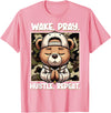 Camouflage Hip Hop Teddy Bear Hustle Grind Designs Wake Pray Hustle Repeat Hip Hop Teddy Bear Boys Teens Camo T-Shirt - Pink