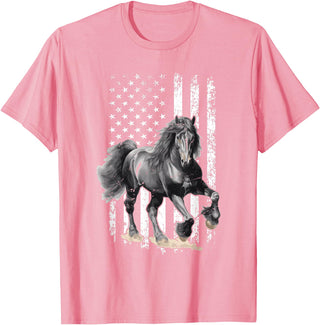 Friesian Design USA Flag Horse Relax it´s a Friesian T-Shirt - Pink