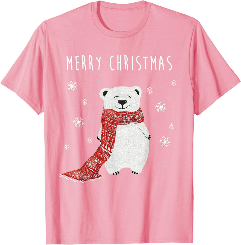 Christmas Holiday X-Mas New Year 2020 Party Gifts Cute Polar Bear Scarf Merry Christmas Xmas Holidays Gift Tee T-Shirt - Pink