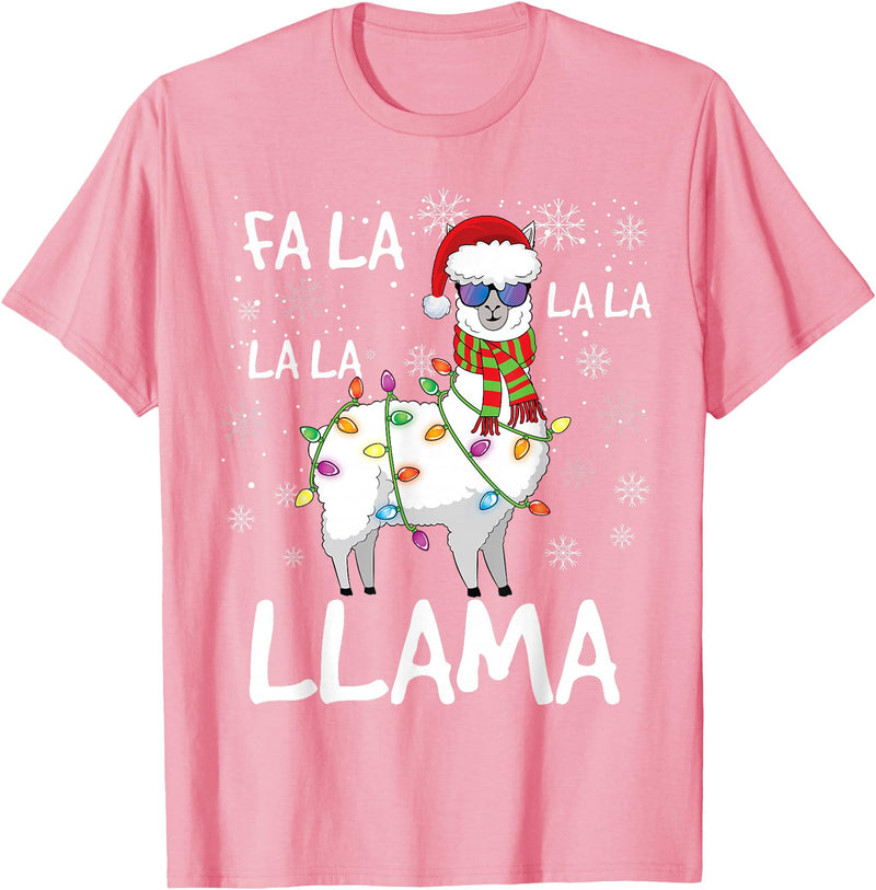 Funny Christmas Llama Shirts Fa La La Llama Shirt Men Women Funny Llama Christmas T-Shirt - Pink
