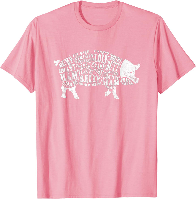 BBQ T-Shirts: Pig Cuts Barbecue and Grilling T-Shirt T-Shirt - Pink