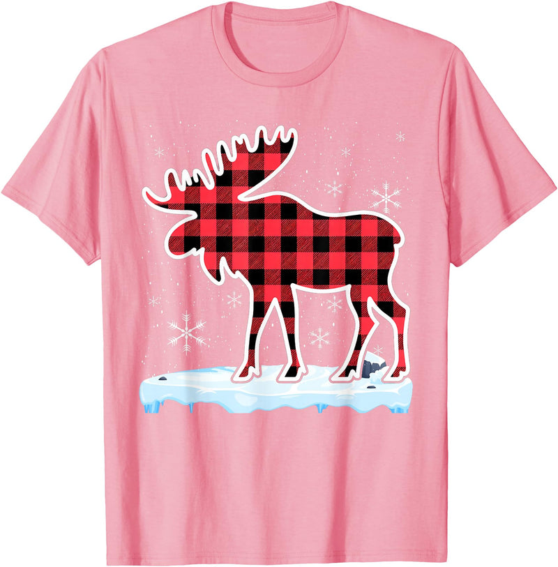Moose Buffalo Lover Gift Co. Moose Red Buffalo Plaid Matching Pajama Family T-Shirt - Pink