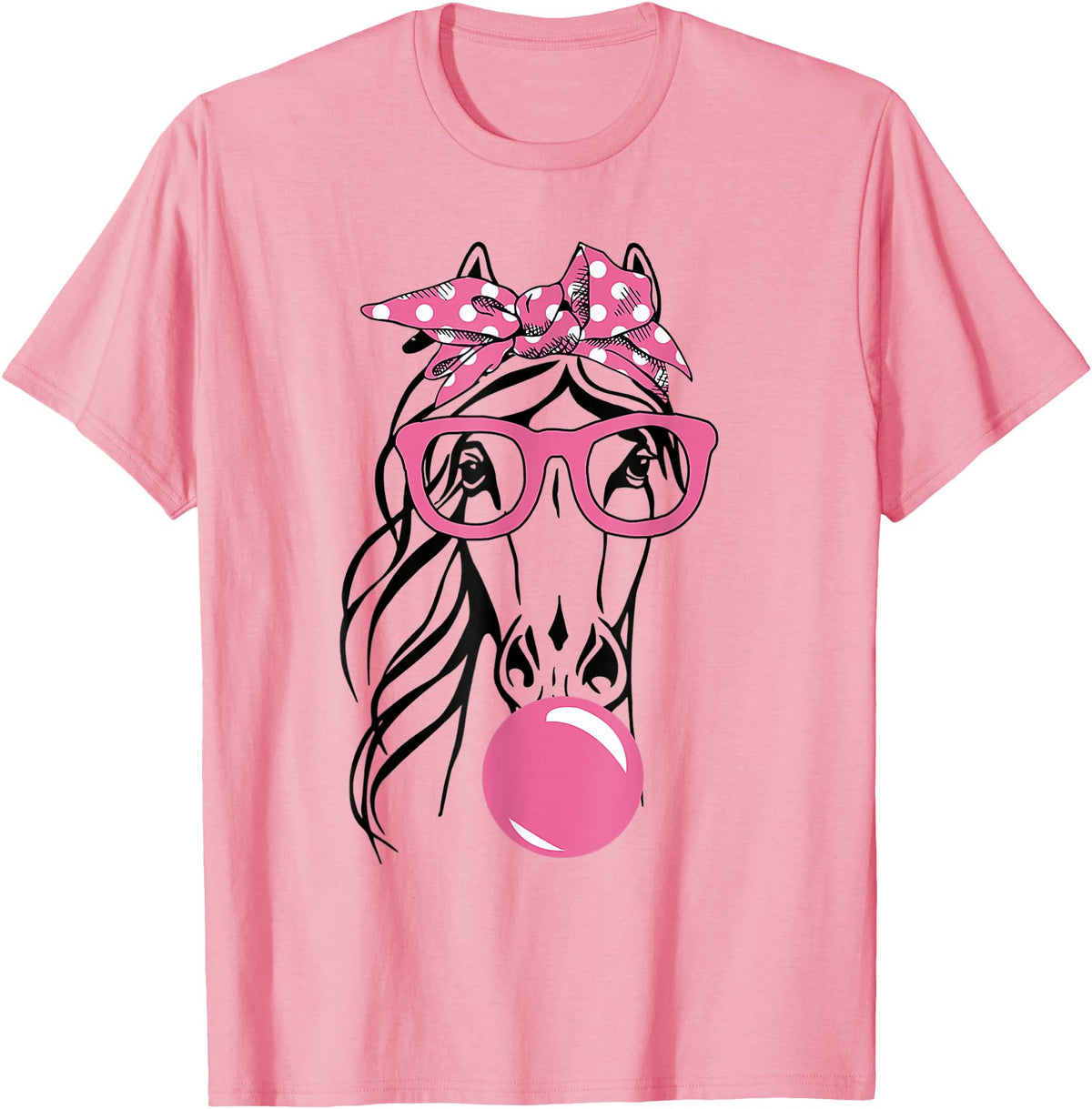 Funny Horses Lover Ladies Cute Horse Bandana Headband Glasses T-Shirt - Pink