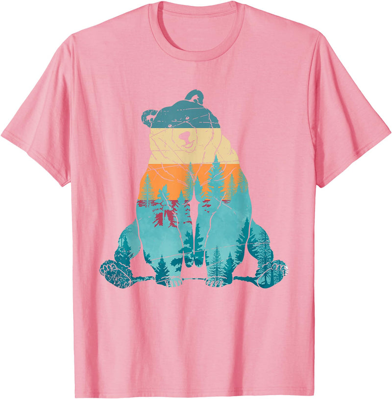Forest Animal Outdoor Nature Bears Gift Grizzly Bear Animal of the Forest Nature Brown Bear Retro Brown Bear T-Shirt - Pink