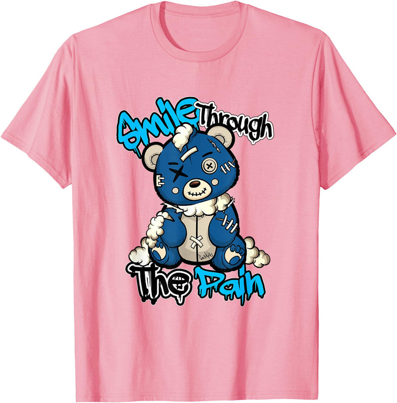 Funny Bear Smile Smile Through The Pain Teddy Bear Streetwear Sneaker Lovers T-Shirt - Pink