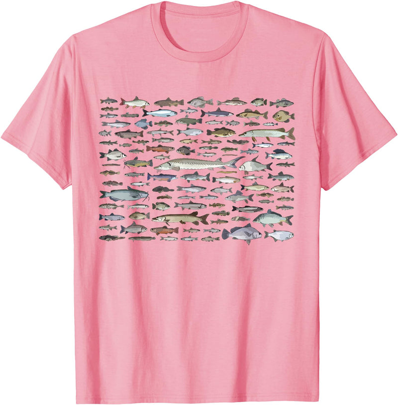 100 Types Of Fish Species Tee 100 Types of Freshwater Fish Species Fishing T-Shirt - Pink