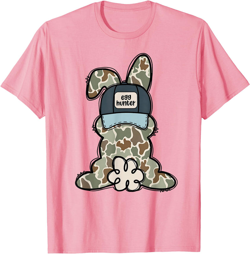 Funny Bunny Camouflage Egg Hunter Rabbit Happy Easter Trendy T-Shirt in Pink