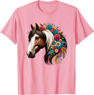 Horse Riding Lovers Gifts For Cowgirls & Girls Horse Riding Equestrian, Horse Portrait - Western Horseback T-Shirt - Pink