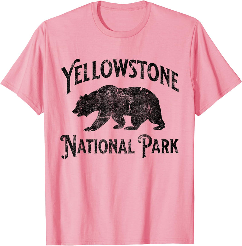 Yellowstone National Park Wyoming USA Outdoor Yellowstone National Park Bear Nature Hike Outdoors Vintage T-Shirt - Pink