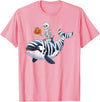 Orca Skeleton Halloween Whale Apparel Co. Skeleton Riding Mummy Orca Halloween Candy Whale T-Shirt - Pink