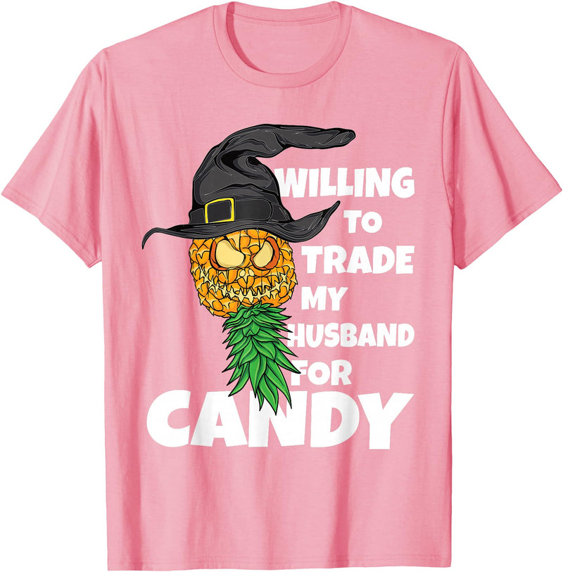 Swinger Upside Down Pineapple Apparel Halloween Trade Husband for Candy Swinger Women Wife T-Shirt - Pink
