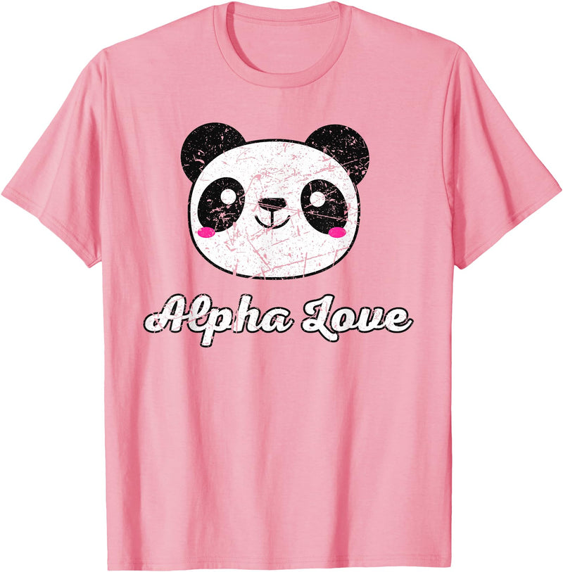 Alpha Love AOII Panda Bear Cute Kawaii Omicron A Alpha Love AOII Panda Bear Cute Kawaii O Pi Distressed T-Shirt - Pink
