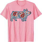 Aztec Show Pig Livestock Animal Lover Aztec Show Pig Livestock Pig Breeder Stock Show Mom Pig T-Shirt - Pink