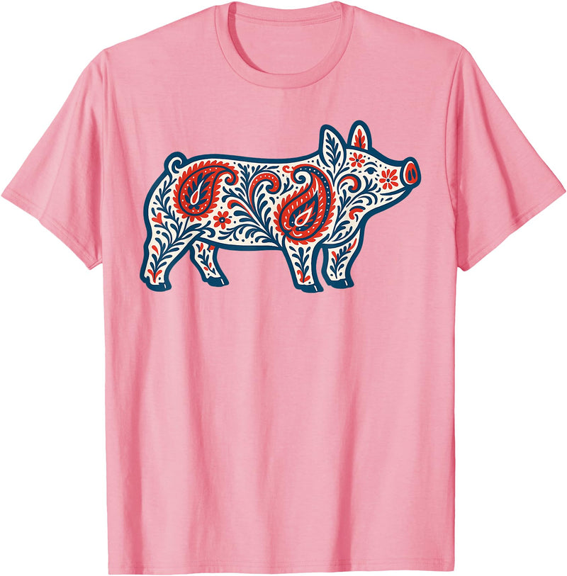 Aztec Show Pig Livestock Animal Lover Aztec Show Pig Livestock Pig Breeder Stock Show Mom Pig T-Shirt - Pink