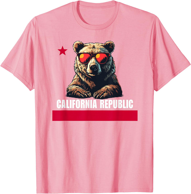 California Summer Surfing California The Golden State Bear Flag T-Shirt - Pink