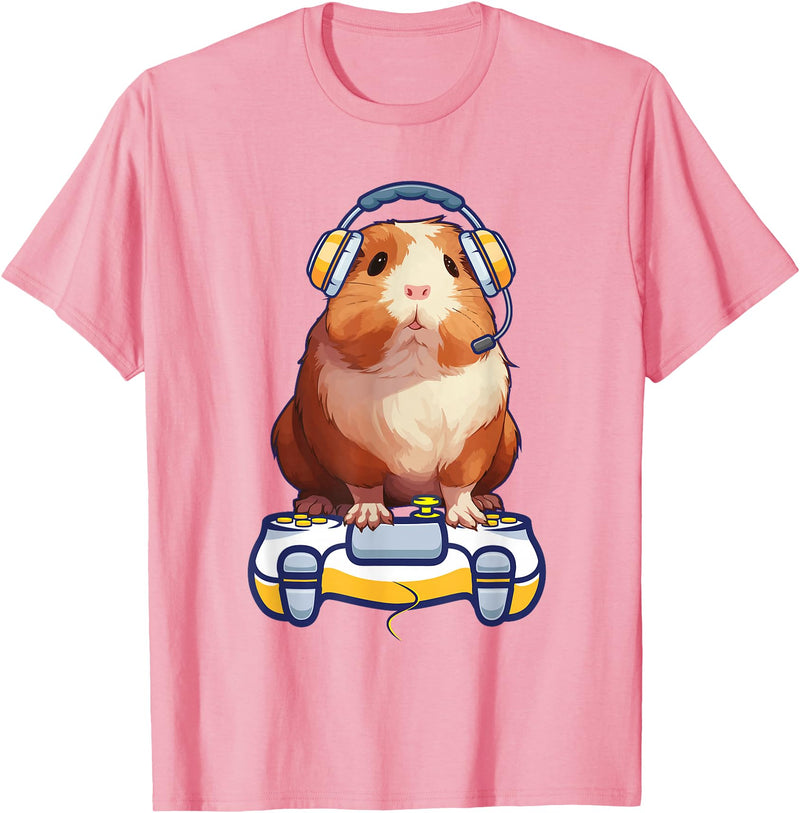 Guinea pig Video Game cavy Gift Guinea pig Gamers Funny guinea pig and Video Gamer Lover fluffy cavy Gamers T-Shirt - Pink