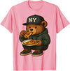 Street Food Streetwear & Hip Hop Style Designs Hip Hop Teddy Bear Eating New York Style Pizza Teenager Men T-Shirt - Pink