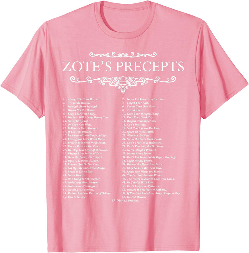 MathWare Funny Nerdy Zote's Precepts Knight Gamer T-Shirt - Pink