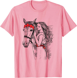 Horse Lover Novelties By SL Horse Bandana For Horse Girls Horseback Riding For Women T-Shirt - Pink
