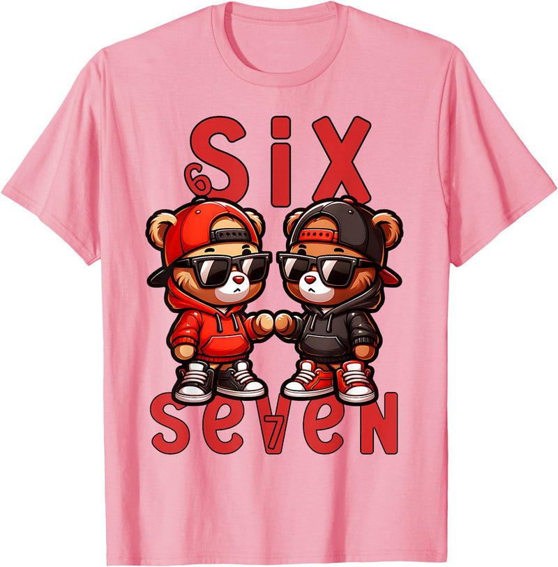 Funny Teddy Bear 67 Matching Teenager Boys Designs 67 Teddy Bear 6 7 Meme for Boys Kids Cute School Six Seven T-Shirt - Pink