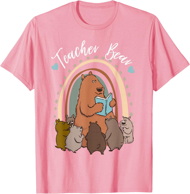Thank You Teacher Appreciation Gifts Teacher Bear Reading Appreciation Teacher Graphic T-Shirt - Pink