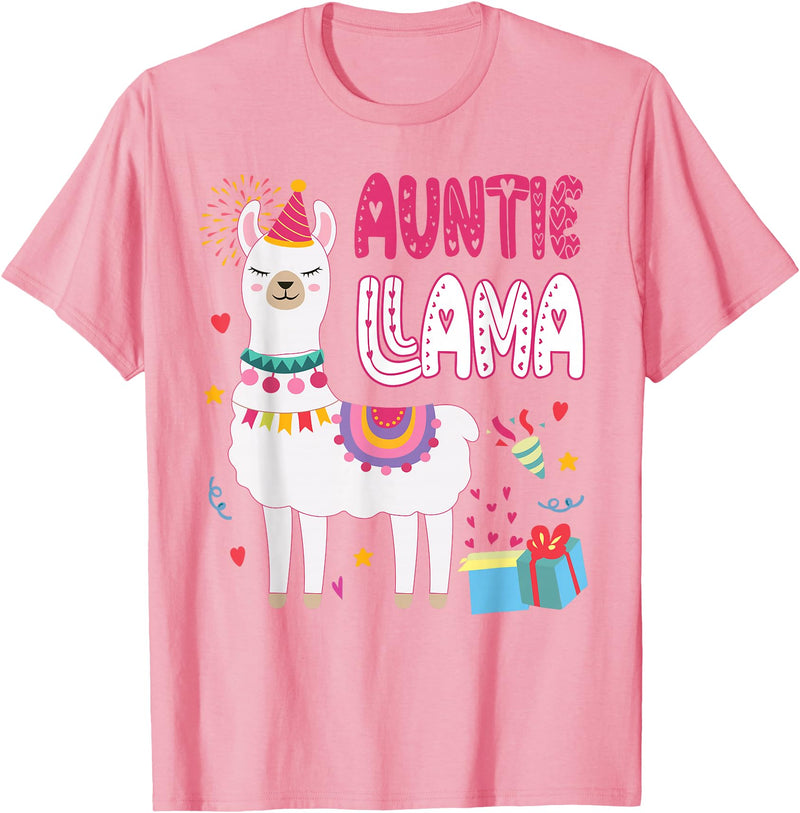 Family Matching Llama Birthday Party Supplies Auntie Llama Aunt Of The Birthday Boy Girl Llama Birthday T-Shirt - Pink