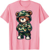 Camo Teddy Bear Hip Hop Designs for Men & Boys Camo Hip Hop Teddy Bear Camouflage Gangsta Streetwear Hustle T-Shirt - Pink