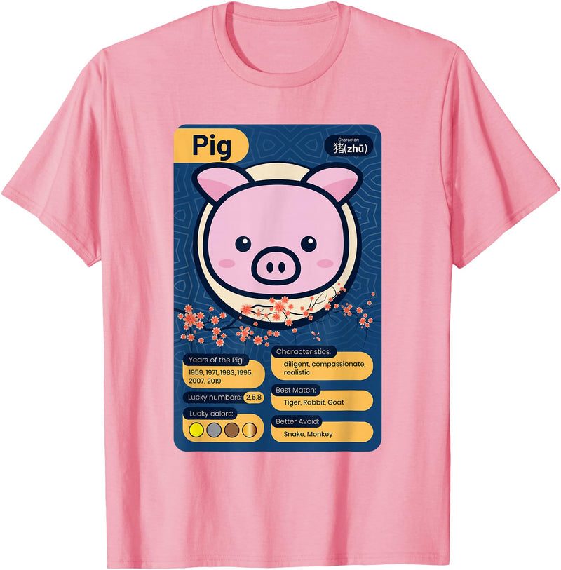 Chinese Zodiac Year of the Pig Shirts Chinese Zodiac Horoscope Animal Facts Year of the Pig T-Shirt - Pink