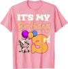 Cow Birthday 3 Party Farmyard Apparel Cow 3rd Birthday Party Balloons Moo Farm Animal Vet Barn T-Shirt - Pink