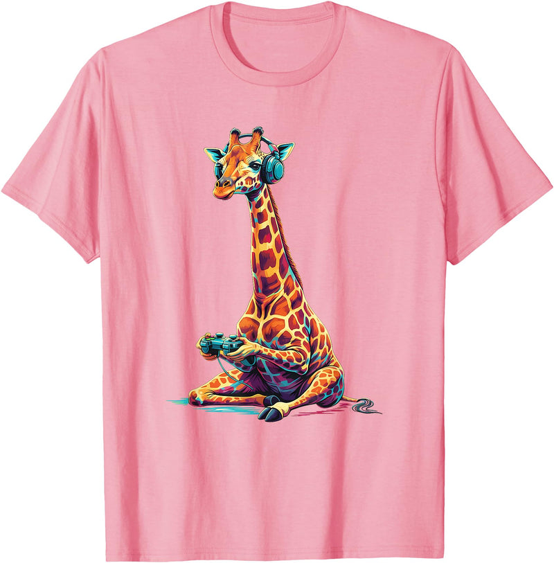 Giraffe Gamer Lovers Animal Men Women Kids Giraffe Gaming Animal Video Games Funny Giraffe T-Shirt - Pink
