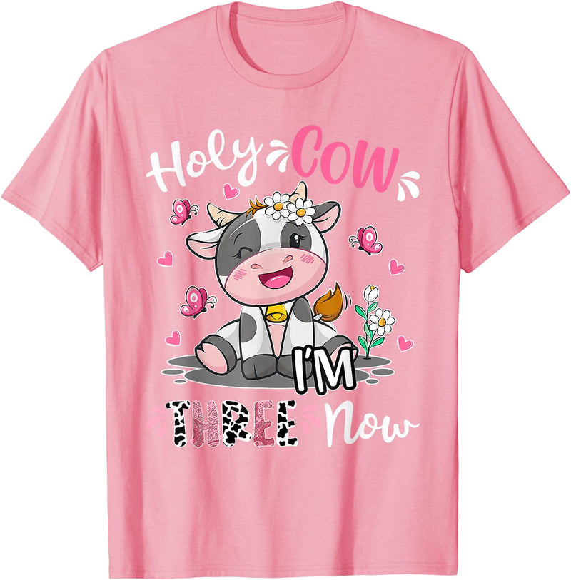 Holy Cow I'm Three 3 3rd Birthday Boy Girl Kids Holy Cow I'm Three 3 Years Old 3rd Birthday Boy Girl T-Shirt - Pink