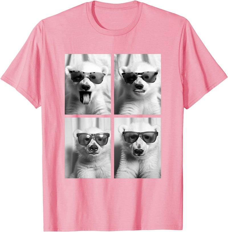 Funny Animal Photography Clothing Co. Baby Polar Bears with Sunglasses Cute Bear Cubs Photo Booth T-Shirt - Pink
