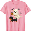 Funny Dachshund Ghost Coffee Dog Lover Halloween Funny Dachshund Ghost Coffee Halloween Wiener Dog Lovers T-Shirt - Pink